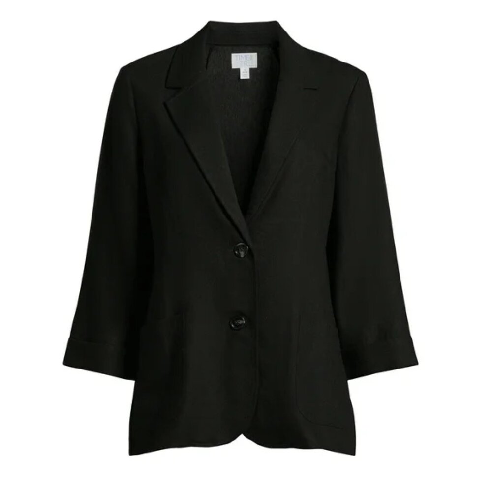Time and Tru Womens Linen-Blend Button Front Blazer Patch Pockets Size XXL NWT
